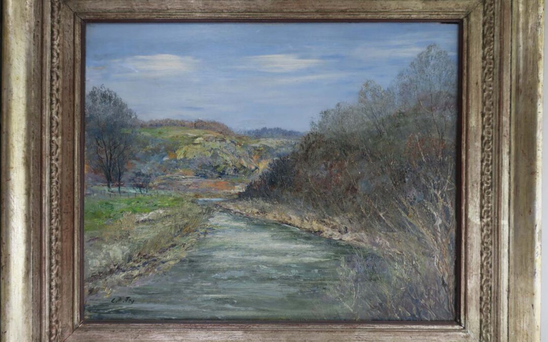Fey Carl Otto 1894-1971 Gemälde Sieglandschaft / Fluss Landschaft ~ 1930