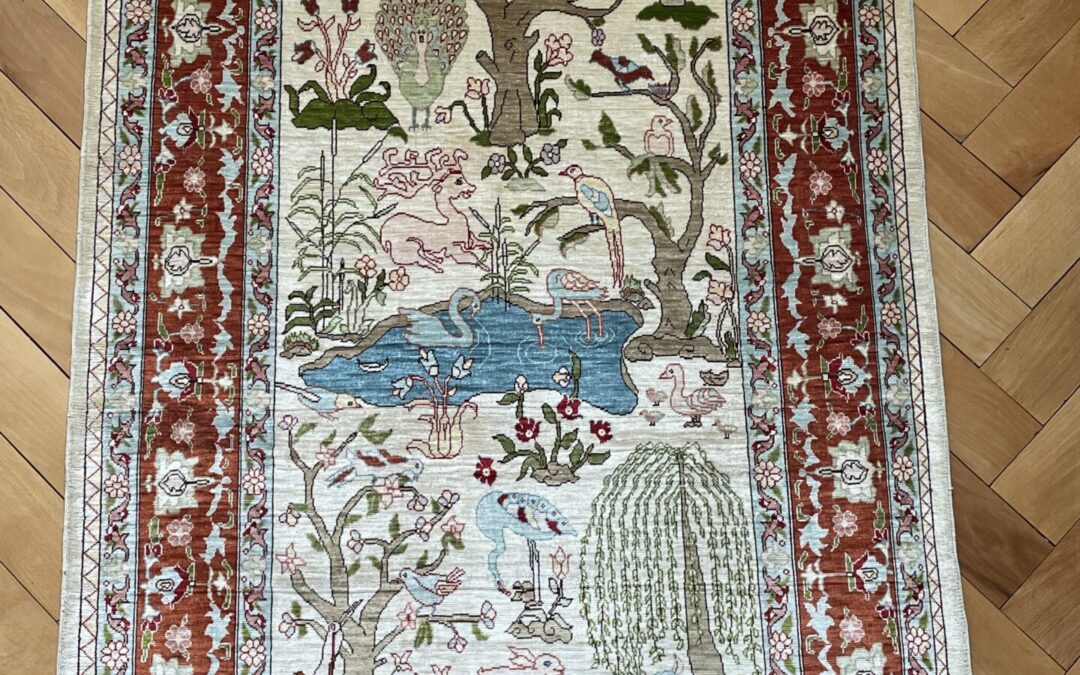 Teppich Paradiesgarten ? Seide – Hereke Türkei ? 135×75 cm Seidenteppich