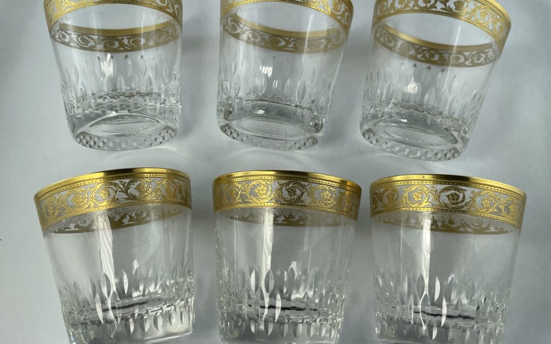 6x Gläser / Becher Whiskeybecher Saint Louis Thistle Gold Frankreich Kristall
