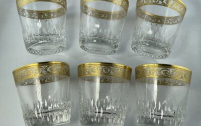 6x Gläser / Becher Whiskeybecher Saint Louis Thistle Gold Frankreich Kristall