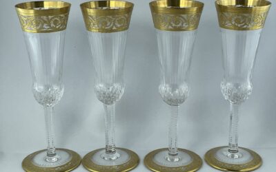 4x Gläser Sekt / Champagner Flöte Saint Louis Thistle Gold Frankreich Kristall