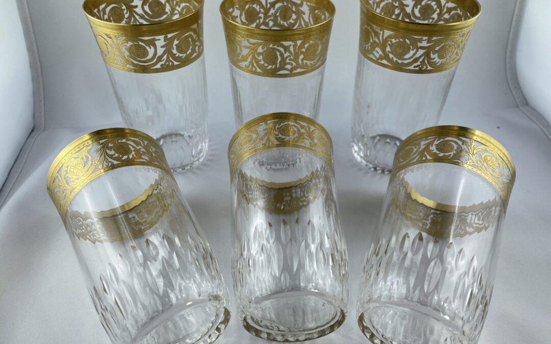6x Gläser Saft / Wasser Saint Louis Thistle Gold Frankreich Kristall