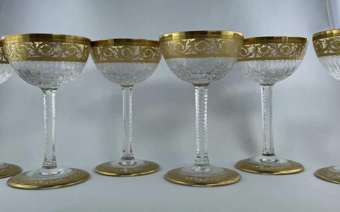 6x Likör Gläser / Likörglas Saint Louis Thistle Gold Frankreich Kristall