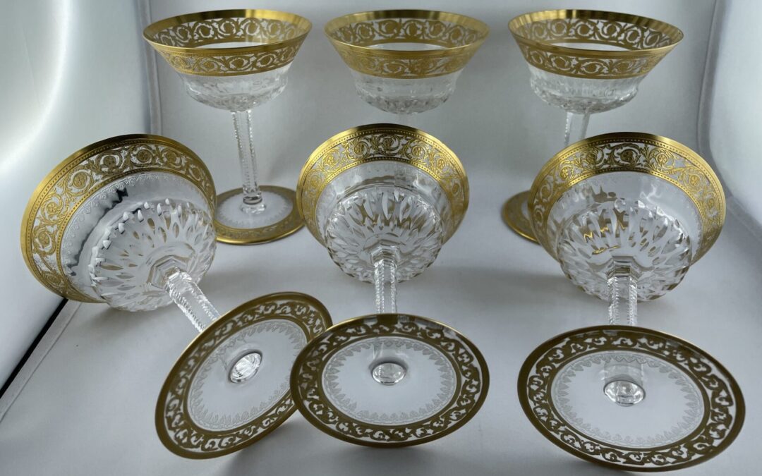 6x Gläser Champagner Schale Saint Louis Thistle Gold Frankreich Kristall