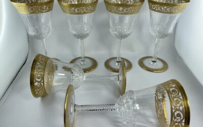 6x Gläser Weinglas 16,2cm Wein Glas Saint Louis Thistle Gold Frankreich Kristall