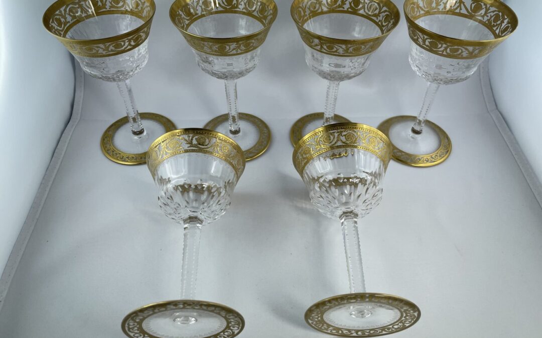 6x Gläser Südwein – Sherry Saint Louis Thistle Gold Frankreich Kristall