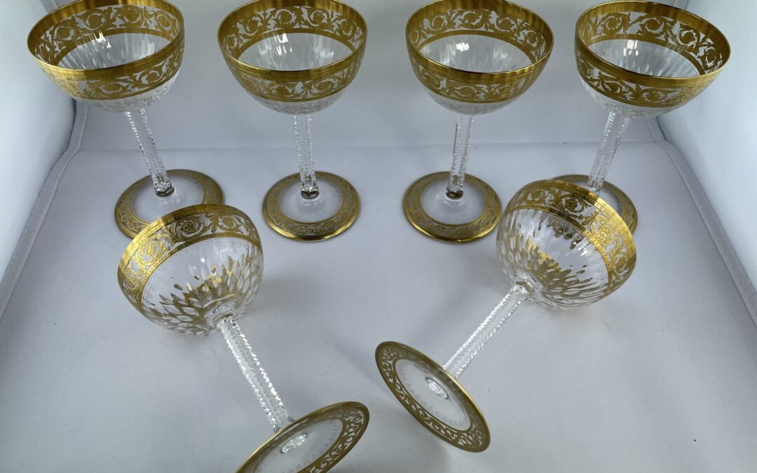 6x Likör Gläser / Likörglas Saint Louis Thistle Gold Frankreich Kristall