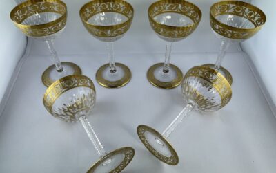 6x Likör Gläser / Likörglas Saint Louis Thistle Gold Frankreich Kristall