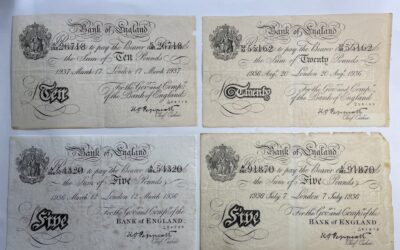 4x alte Englische Banknote Bank of England 1936 /1937 Five Ten Twenty Pounds