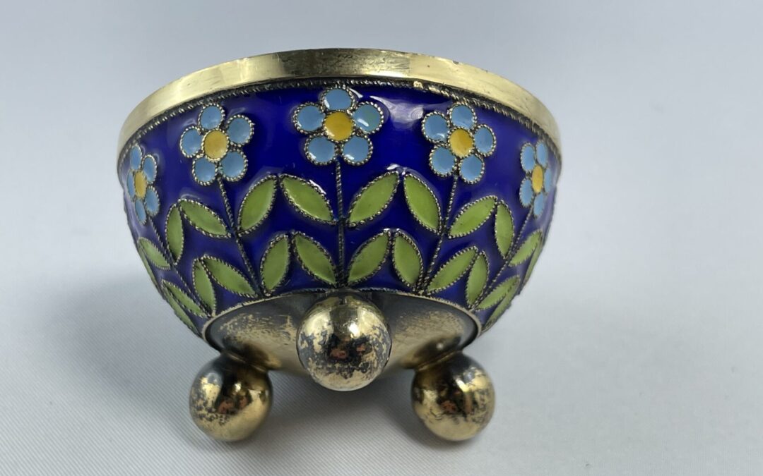 Cloisonné Email 875 Silber Gewürzschale / Kavierchälchen Schale 916 Russland