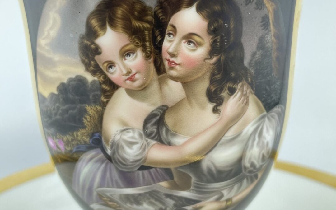 KPM Berlin Ziertasse Portrait 2x Frau / Mädchen Porzellan Prunktasse / Tasse