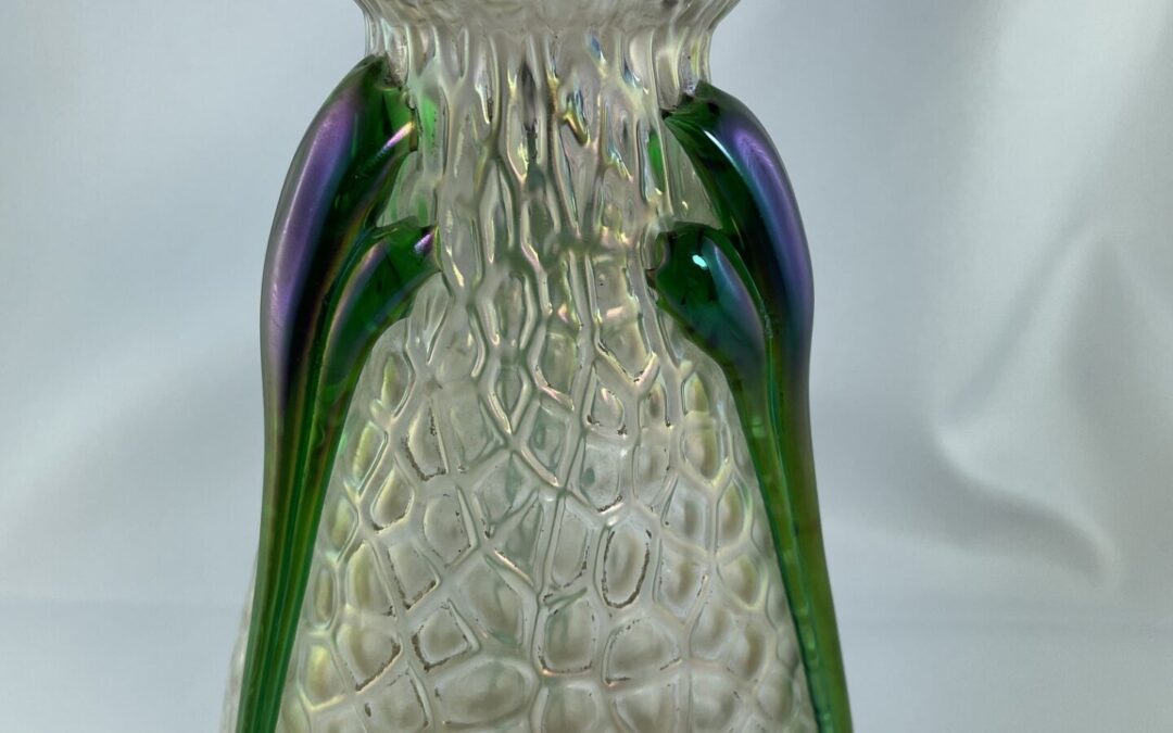 Vintage Wilhelm Kralik Art Nouveau Martele Glas Vase ~ 1900 Fadenaufschmelzungen