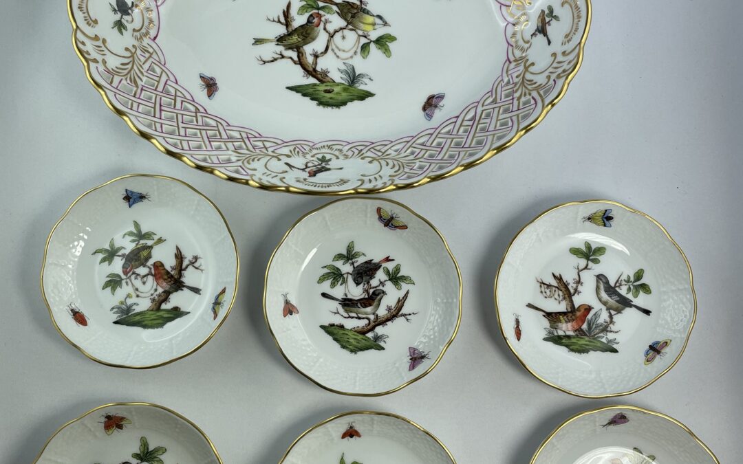 Herend Rothschild RO Porzellan Durchbruchschale / Schale 6x Schälchen
