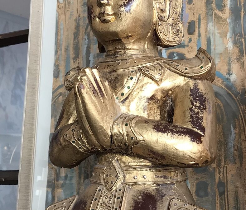 Sitzender Buddha Holz Figur / Skulptur Namaskar 80 cm Thailand