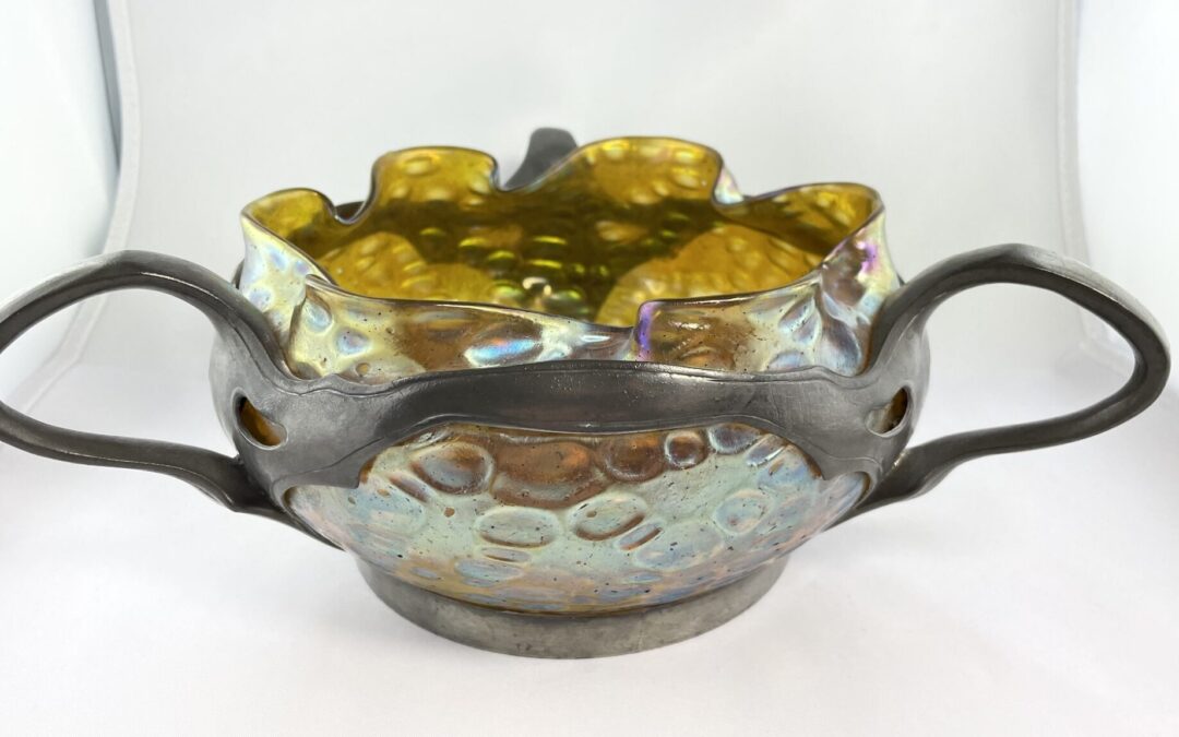 Jugendstil Glas Vase / Schale Zinn Montierung candia Diaspora Silberiris Loetz ?