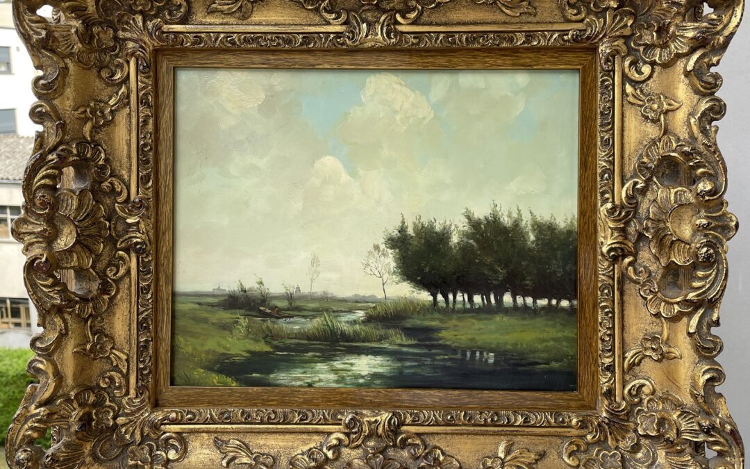 Rolandt Hendrik 1906-? Gemälde Flusslandschaft / Landschaft Holland Niederlande