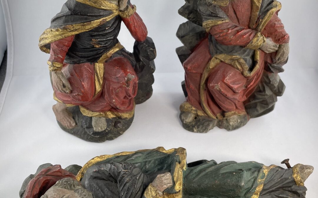 Heiligenfigur 3x Heiliger Holz geschnitzt & gefasst ~1900 Apostel Ölberg Gruppe