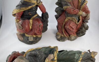 Heiligenfigur 3x Heiliger Holz geschnitzt & gefasst ~1900 Apostel Ölberg Gruppe