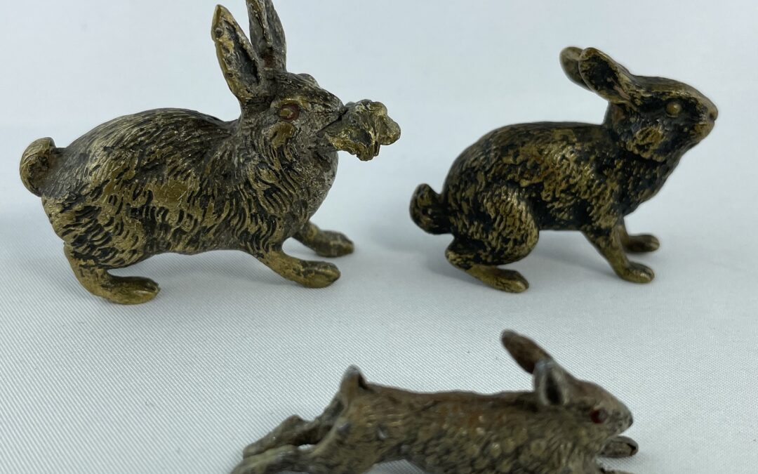 3x Kaninchen / Hase / Feldhase Wiener Bronze Miniatur ~ 1900 Sammlung