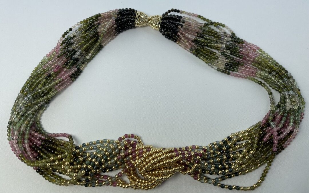 Vintage Turmalin Collier / Halskette / Kette Multicolour 585 Gold Verschluss