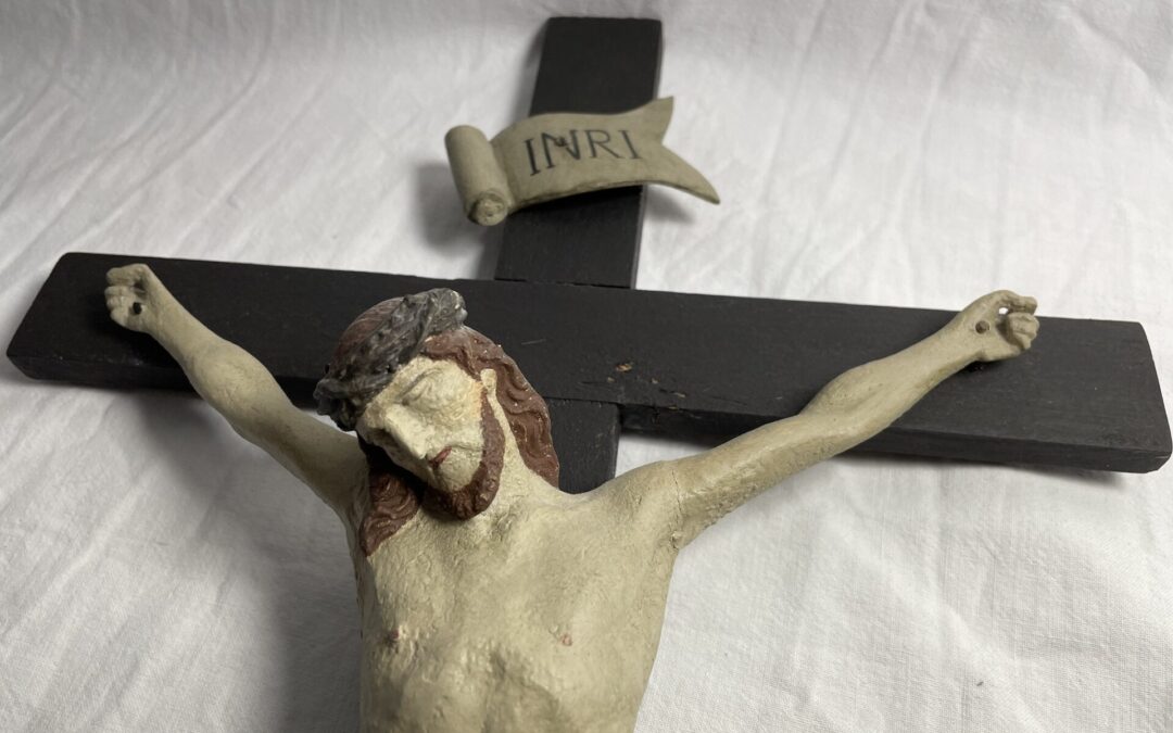 Altarkreuz Standkreuz Jesus Holz Figur handgeschnitzt gefasst Antik 61cm
