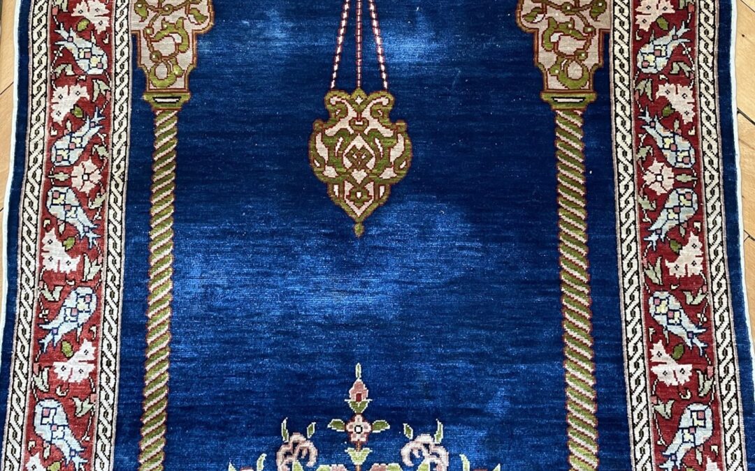 Teppich Gebetsteppich Gebetsnische Seide Hereke Türkei ? 110x58cm Seidenteppich