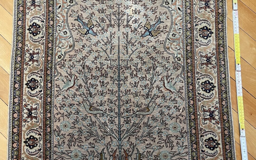 Teppich Gebetsteppich / Vögel Seide – Kayseri Türkei ? 120×70 cm Seidenteppich
