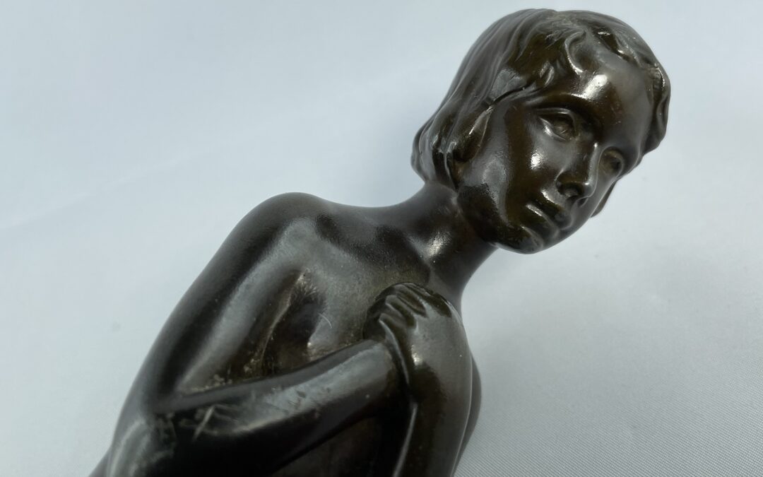 Elna Borch 1869-1950 Figur Skulptur Kniender Mädchenakt Akt Frau Mädchen