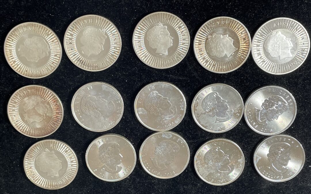 15x 1 Unze Silber Münze 5 Dollar Canada / 1 Dollar Kangeroo