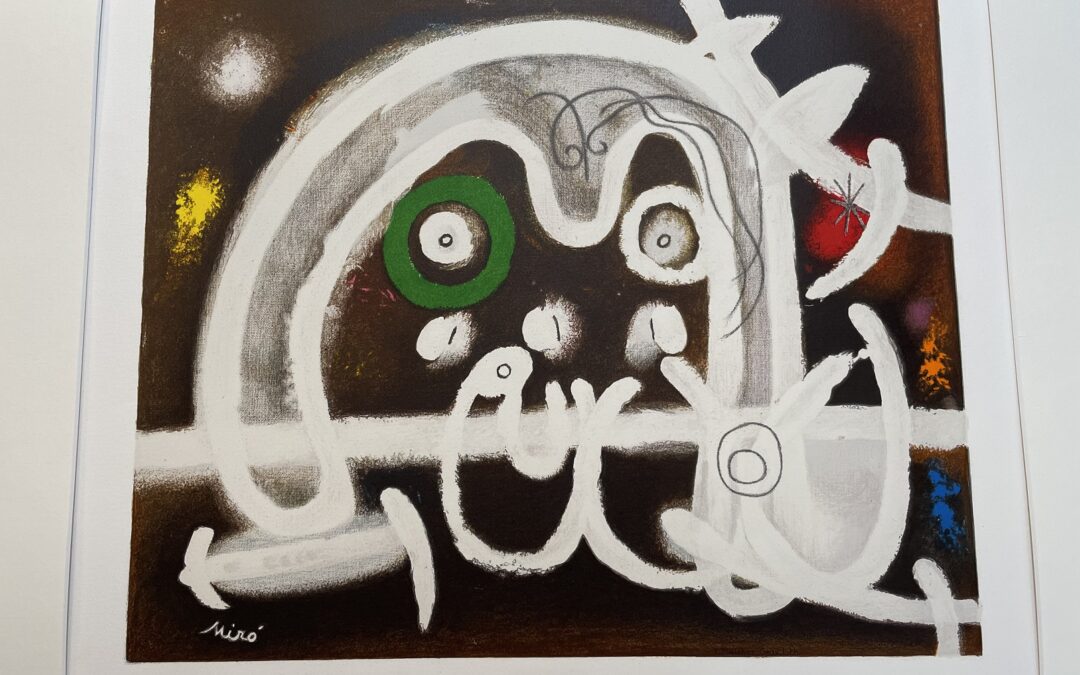 Joan Miró Farblithographie Personnage et oiseau Mourlout 1984