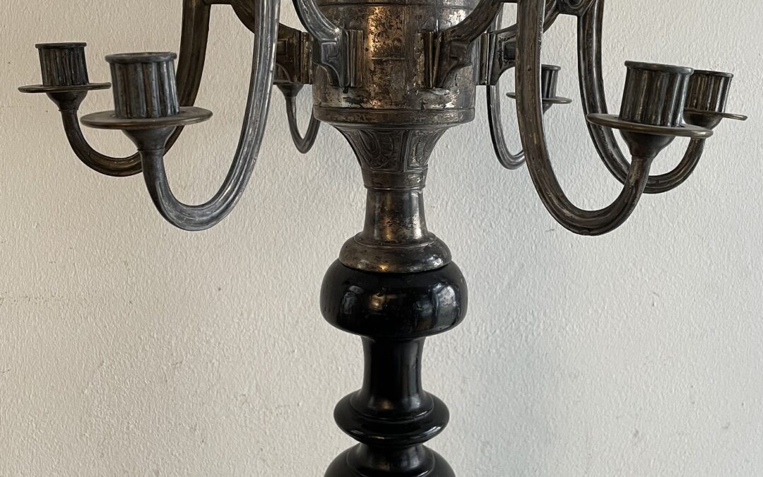 Jugendstil Art Deco Standleuchter Kerzenleuchter Holz Versilbert