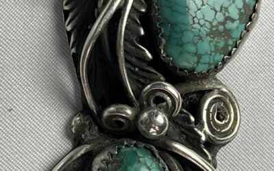 Vintage Navajo FB Ketten Anhänger Sterling Silber Türkise / Türkis Indianer