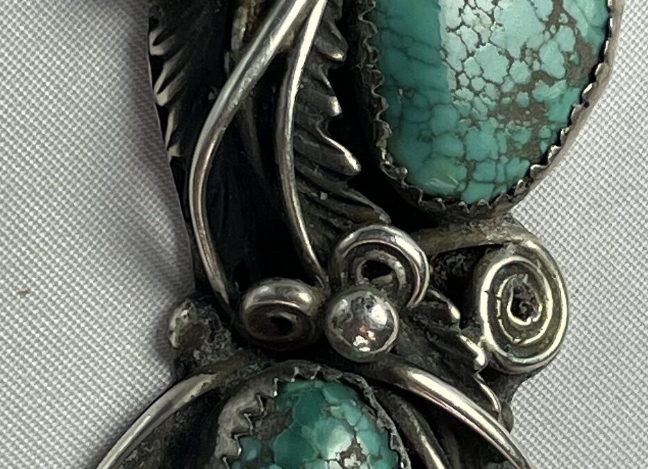 Vintage Navajo FB Ketten Anhänger Sterling Silber Türkise / Türkis Indianer