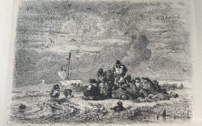 Andreas Achenbach 1815-1910 Radierung Uferszene Matrosen am Strand 1850