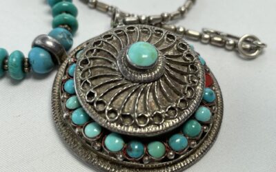 Vintage Collier / Halskette / Kette 925 Silber Türkis / Türkise – Tibet ?