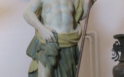 Antike Holz Figur / Skulptur Johannes der Täufer handgeschnitzt gefasst 57cm