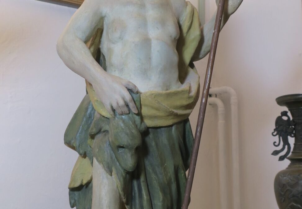 Antike Holz Figur / Skulptur Johannes der Täufer handgeschnitzt gefasst 57cm