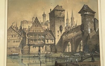 Wasserturm / Henkersteg in Nürnberg datiert 1866 Gemälde Mischtechnik signiert