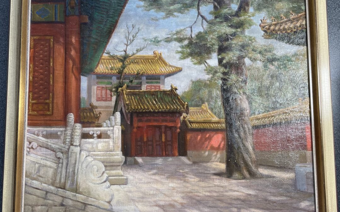 Bryantzeff Victor 1889 – 1980 Gemälde Hof Innenhof Haus China Tientsin 1953