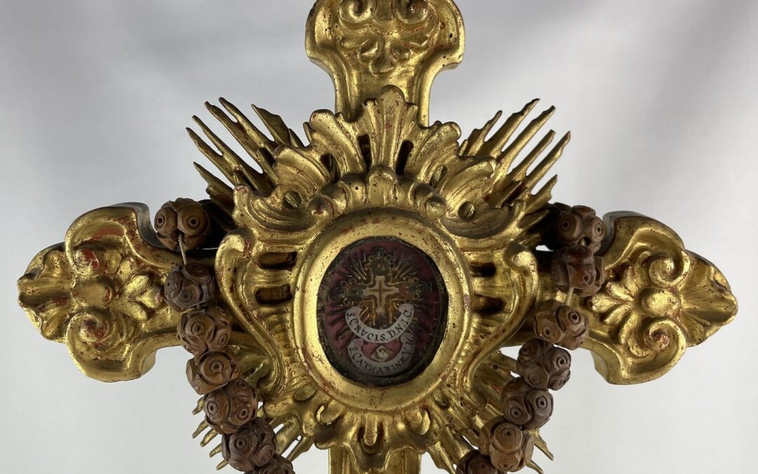 Antikes Reliquiar Hausaltar Klosterarbeit Monstranz Holz S Crucis Hl. Katharina