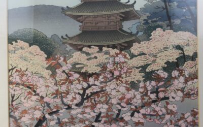 Benji Asada 1900-1984 Holzschnitt Japan Pagode Ninnaji Tempel
