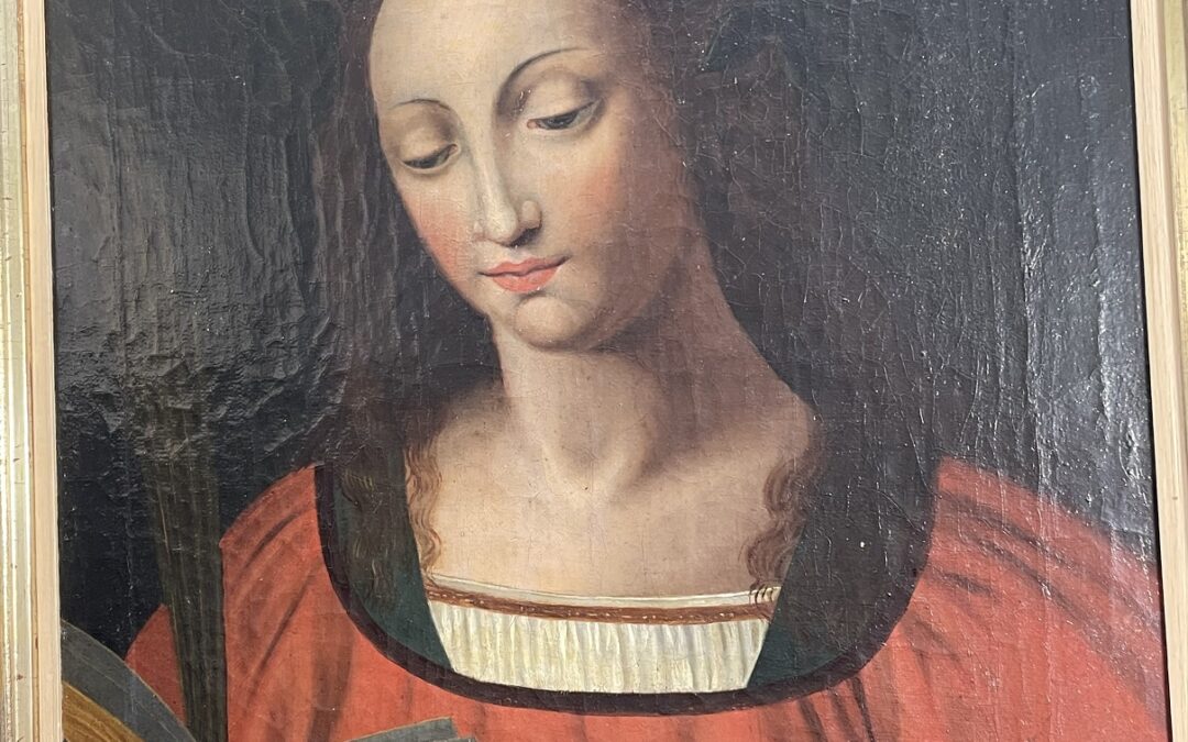 Sakrales Gemälde antik Portrait Frau Buch Maria Magdalena ? Heilige Katharina ?