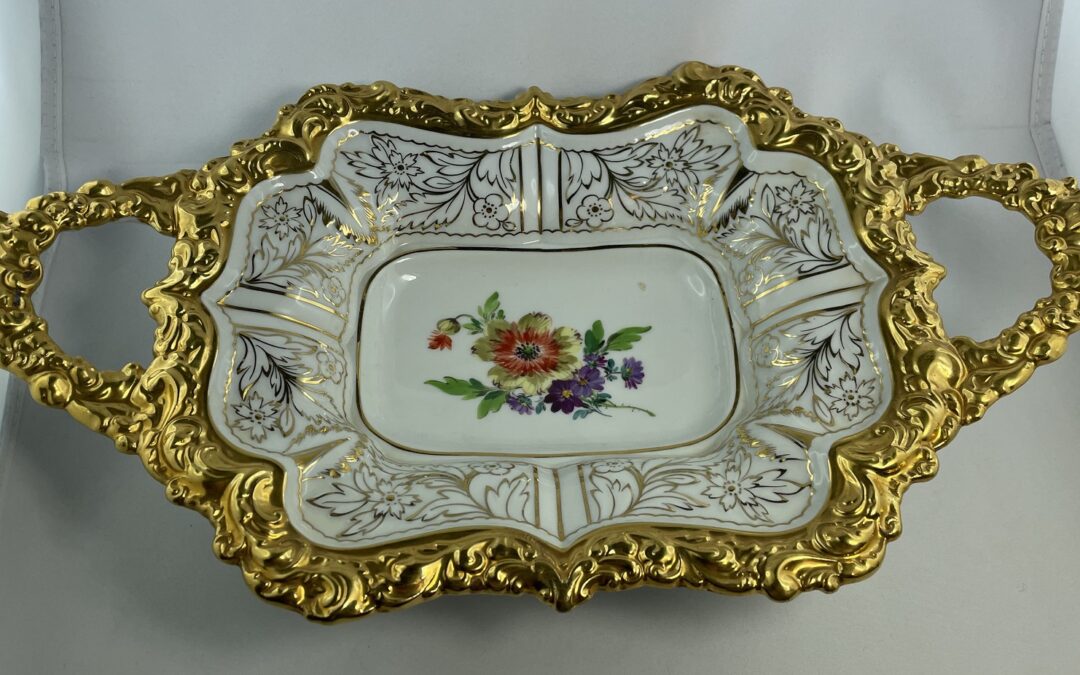 Meissen Porzellan Prunk Schale Prunkschale Blumen & Goldrand 35cm – Prunkplatte