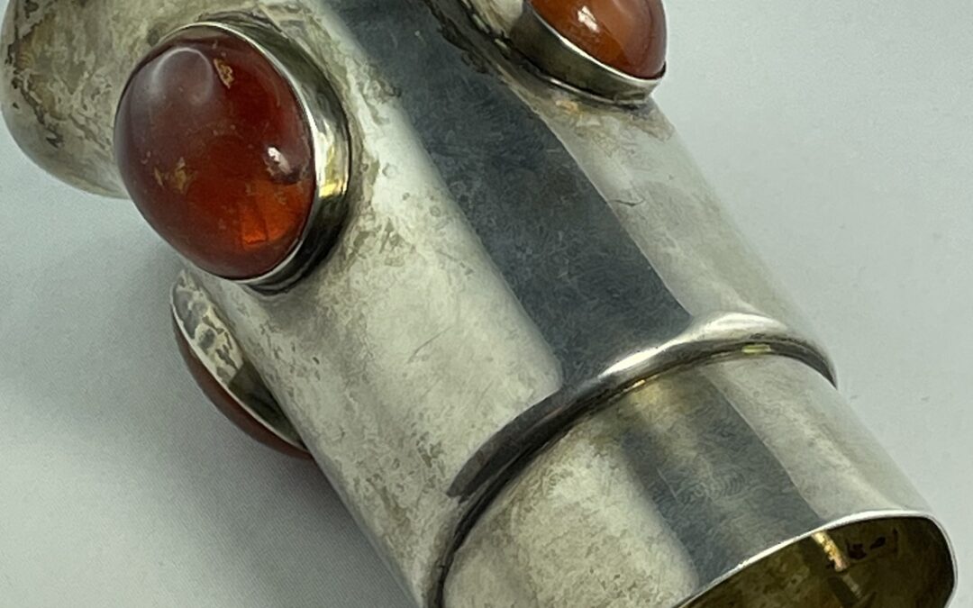 Vintage Silber Becher 4x Bernstein Cabochon ~ 1930 Tschechoslowakei Amber silver
