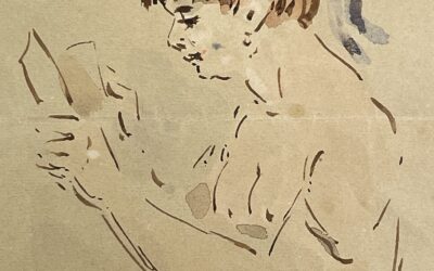 Alexandre Dupendant 1833-1884 Aquarell Frau Mädchen mit Buch Teil Akt Frankreich