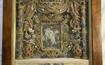 Klosterarbeit Reliquiar Antik Kreuzabnahme Christi Stoff Textil Arbeit Stickerei