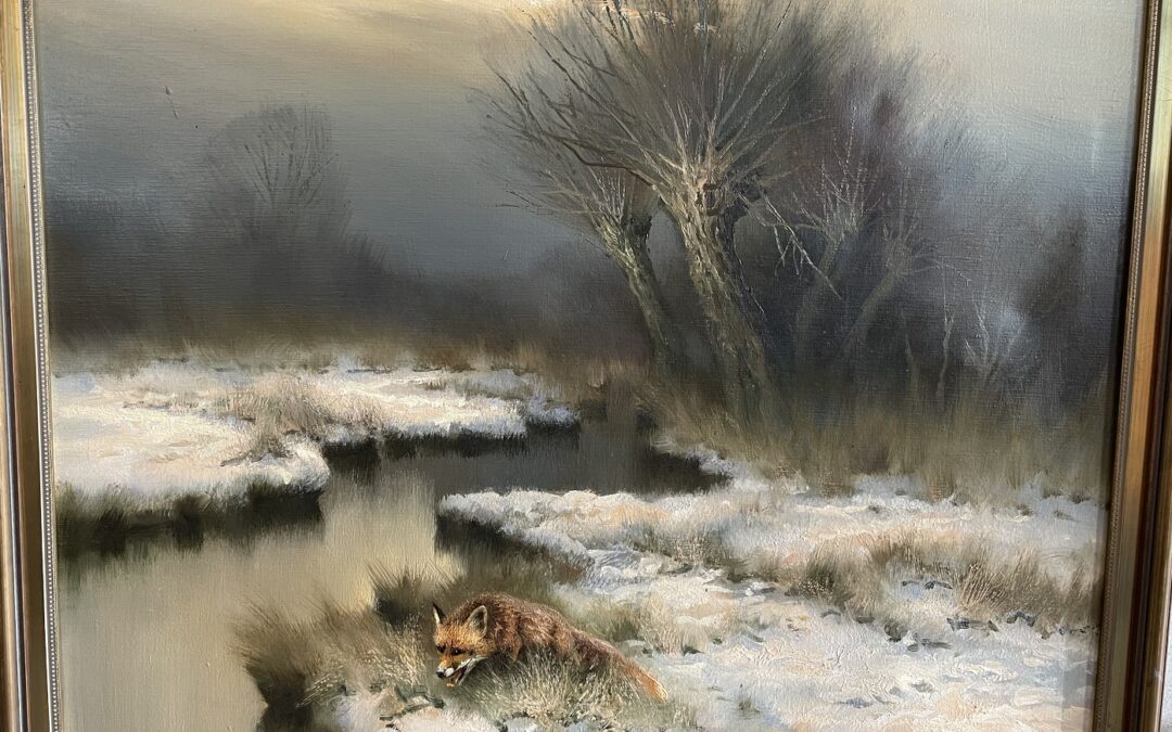 Schatz Arnold 1929-1999 Gemälde Fuchs / Rotfuchs im Schnee
