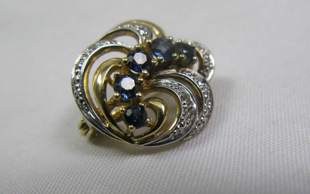 Alte Saphir Diamant / Brillant Brosche 585 Gold