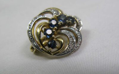Alte Saphir Diamant / Brillant Brosche 585 Gold