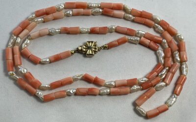 Vintage Halskette Koralle & Barock Perlen 333 Gold Kleeblatt Kette – GRO